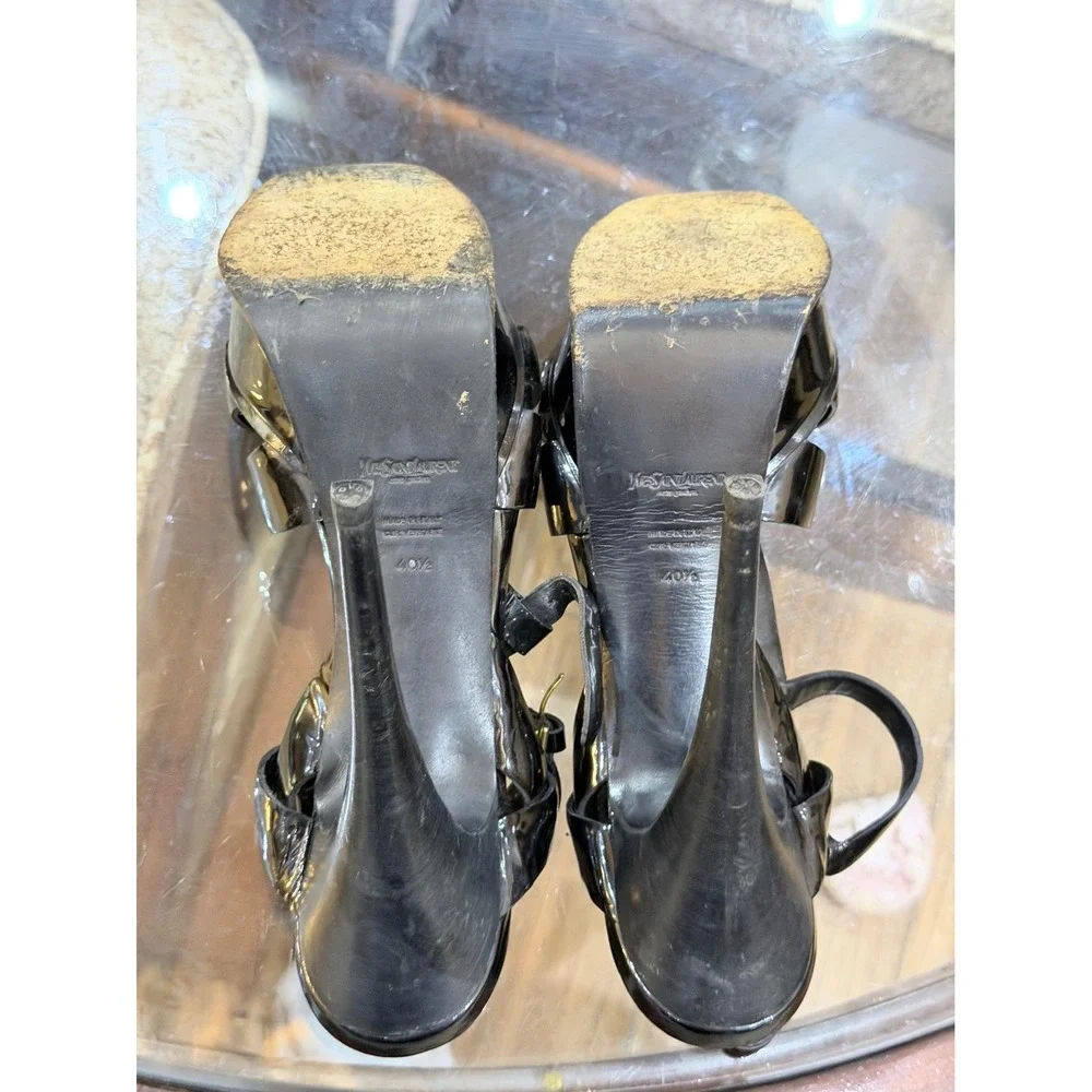 Yves Saint Laurent Tribute Black Patent Leather Platform Sandals EU 40.5 YSL